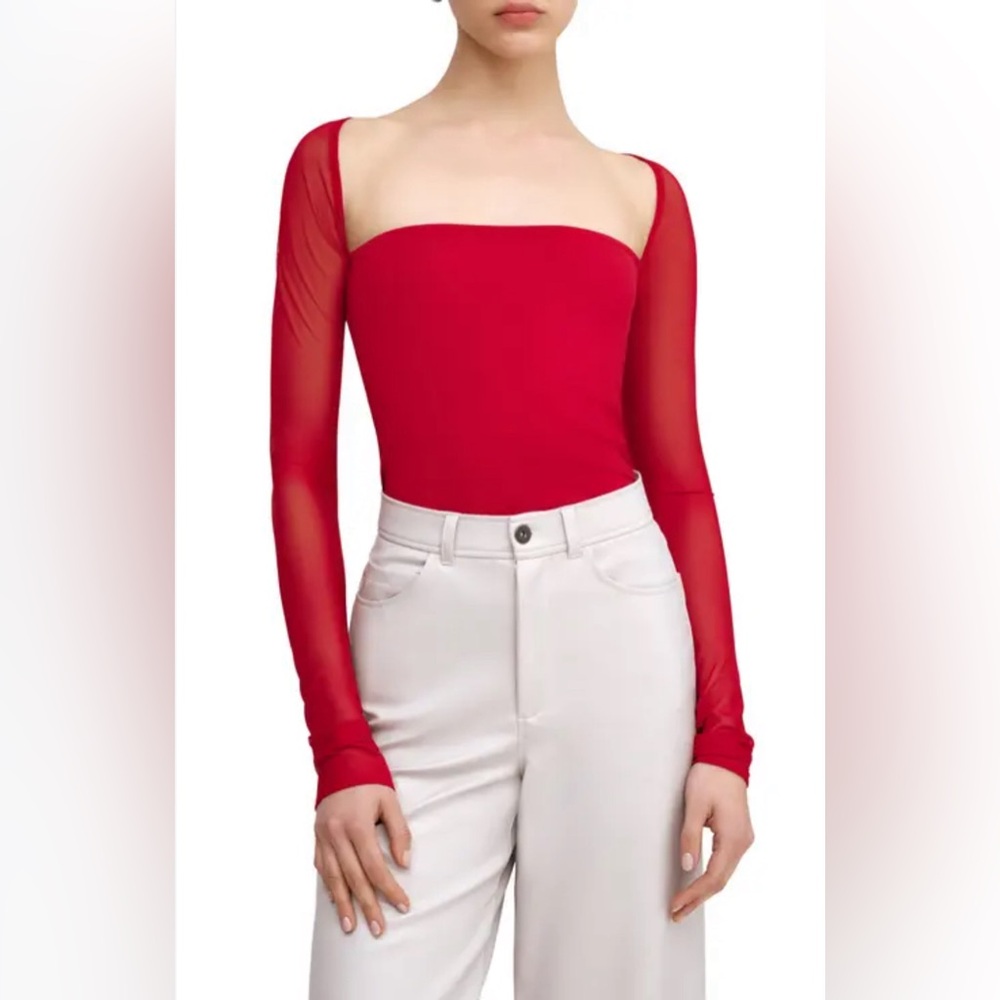Nordstrom abound Red Long Sleeve lace Top